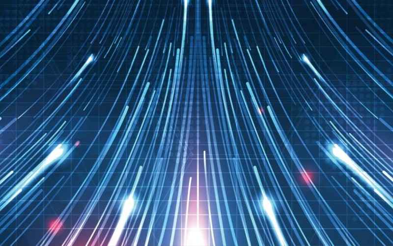 Abstract digital background with flowing blue and white light trails on a grid, symbolising data.